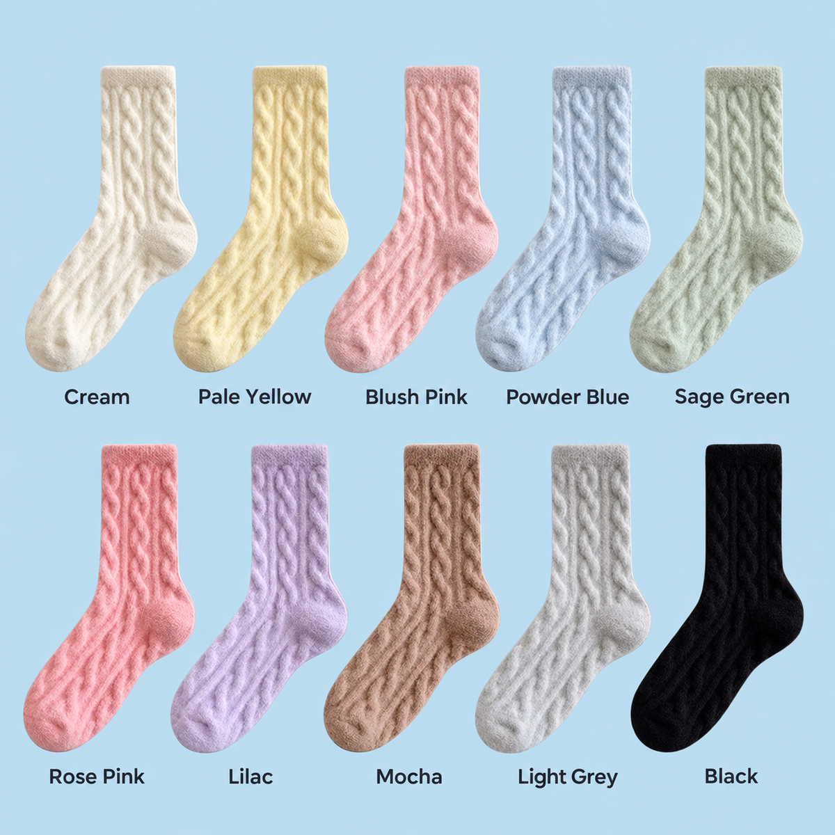 Cable-knit sock colour options for the Simpl candle gift set